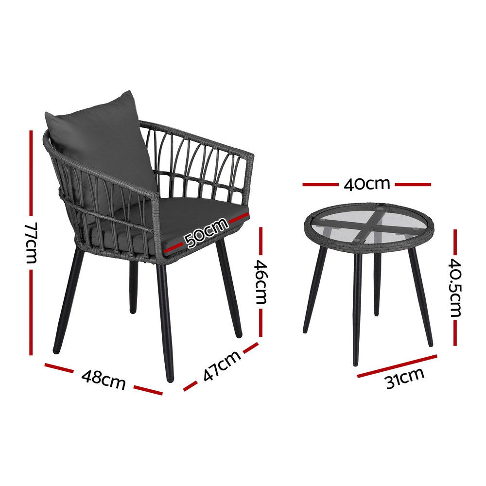 Carrara 3 Piece Outdoor Lounge Set, Grey Wicker