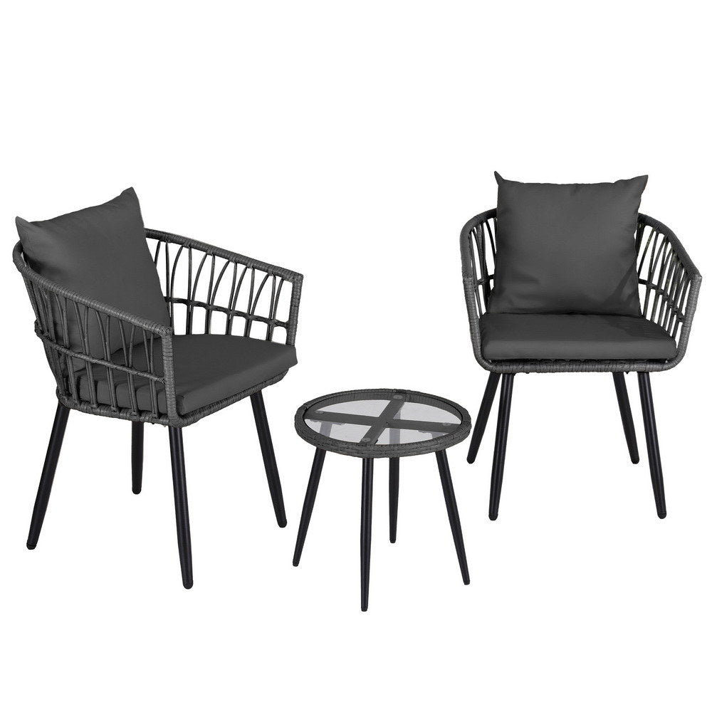 Carrara 3 Piece Outdoor Lounge Set, Grey Wicker