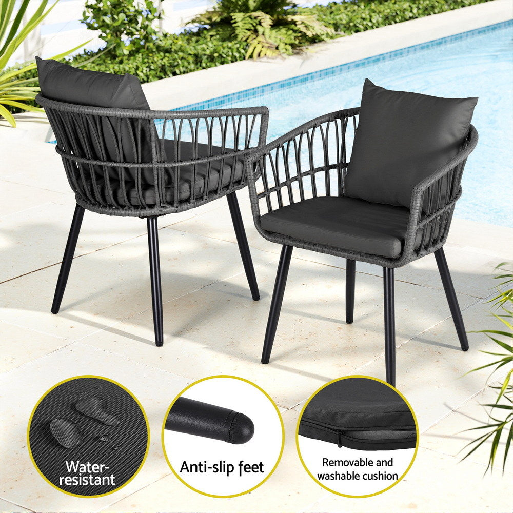 Carrara 3 Piece Outdoor Lounge Set, Grey Wicker