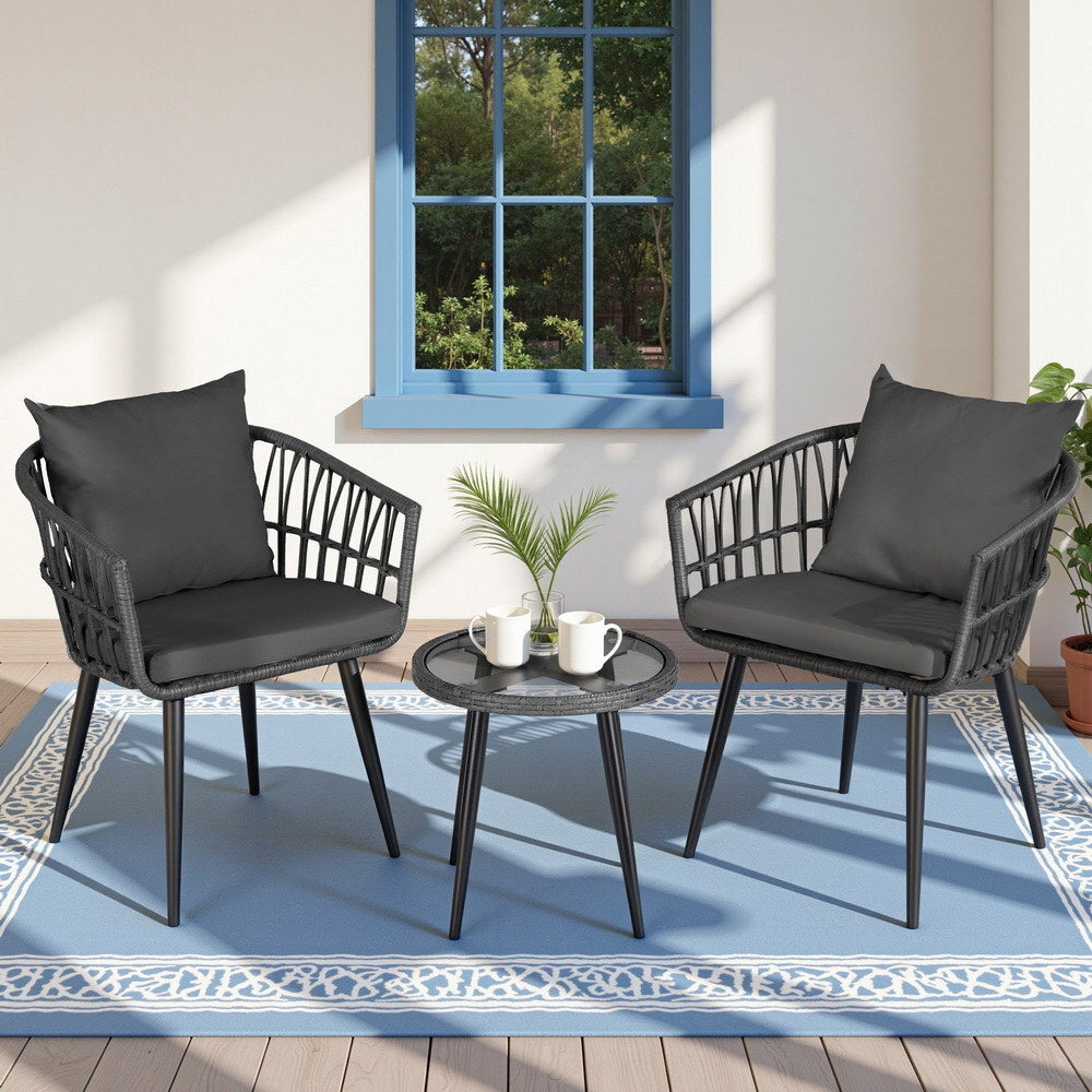 Carrara 3 Piece Outdoor Lounge Set, Grey Wicker