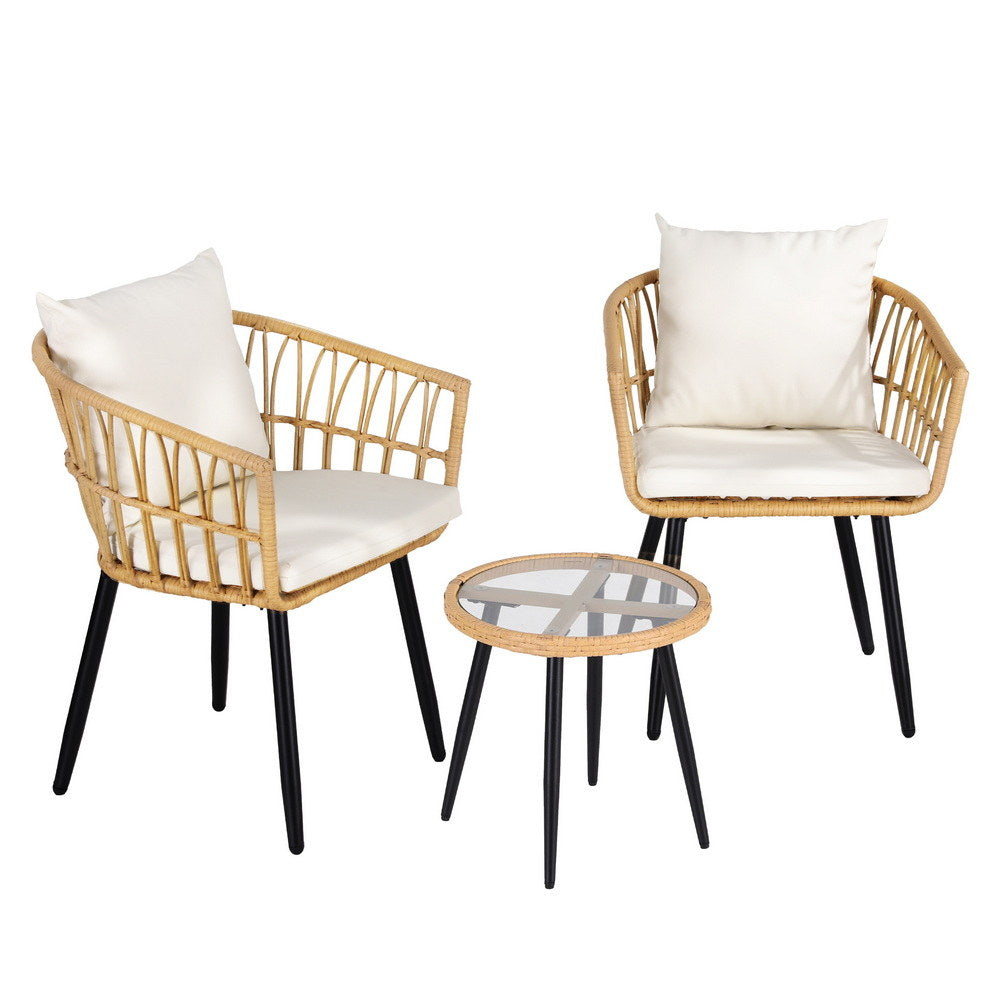 Carrara 3 Piece Outdoor Lounge Set, Natural Wicker