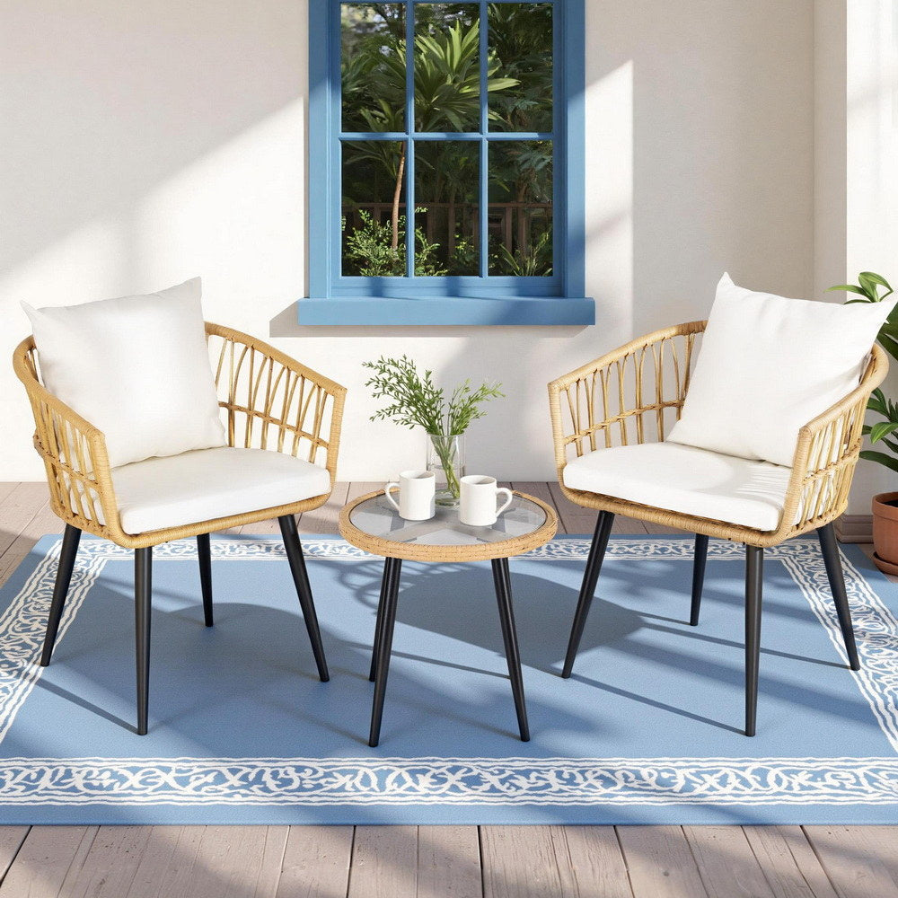 Carrara 3 Piece Outdoor Lounge Set, Natural Wicker