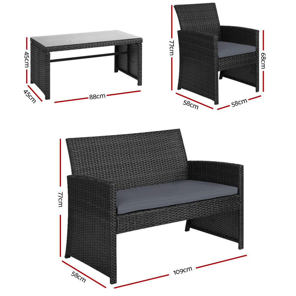 Dundowran 4 Piece Outdoor Sofa Set, Black