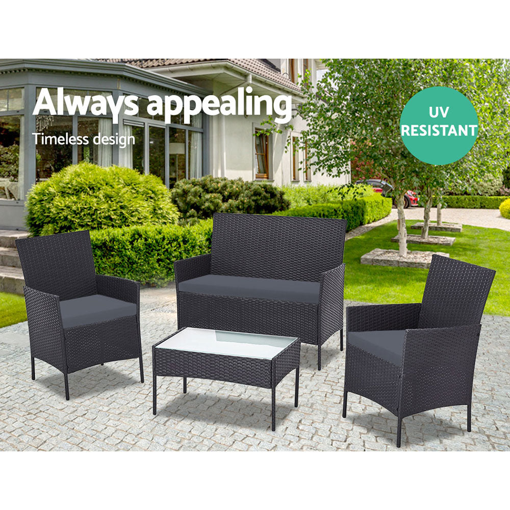 Dundowran 4 Piece Outdoor Sofa Set, Black