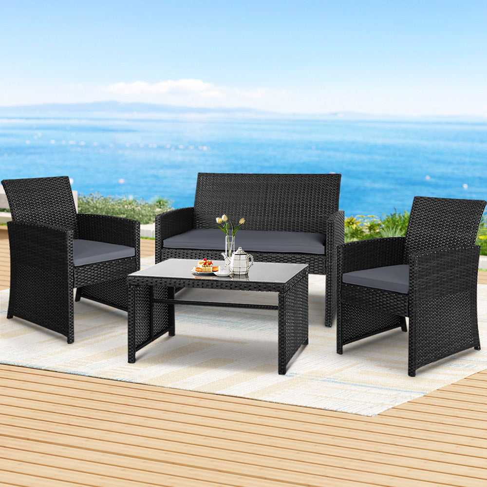 Dundowran 4 Piece Outdoor Sofa Set, Black