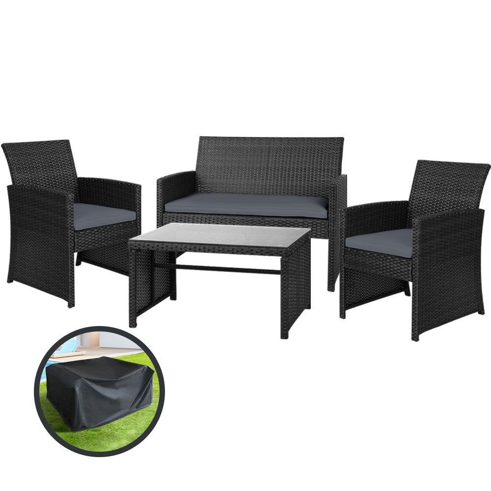Dundowran 4 Piece Outdoor Sofa Set with Storage Cover, Black