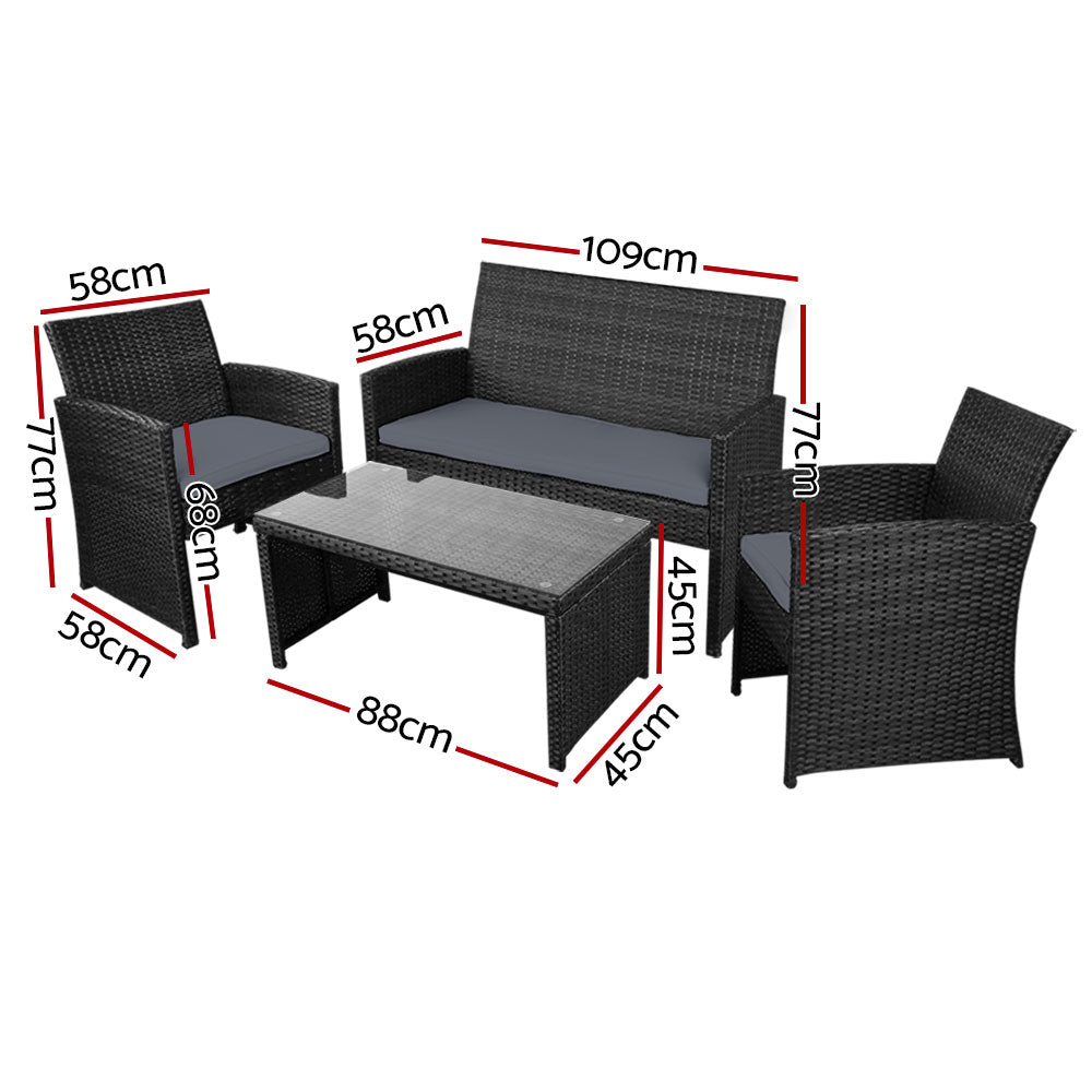 Dundowran 4 Piece Outdoor Sofa Set with Storage Cover, Black