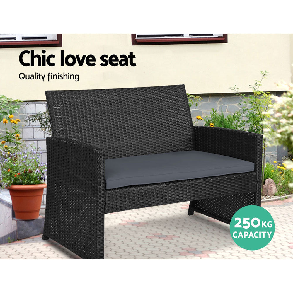 Dundowran 4 Piece Outdoor Sofa Set with Storage Cover, Black
