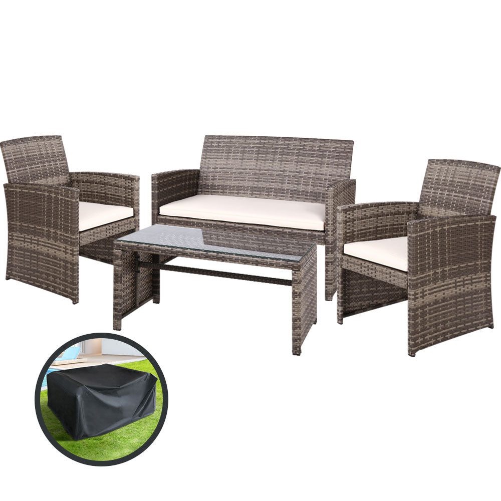 Dundowran 4 Piece Outdoor Sofa Set with Storage Cover, Grey