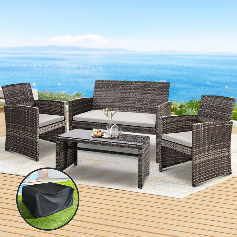 Dundowran 4 Piece Outdoor Sofa Set with Storage Cover, Grey