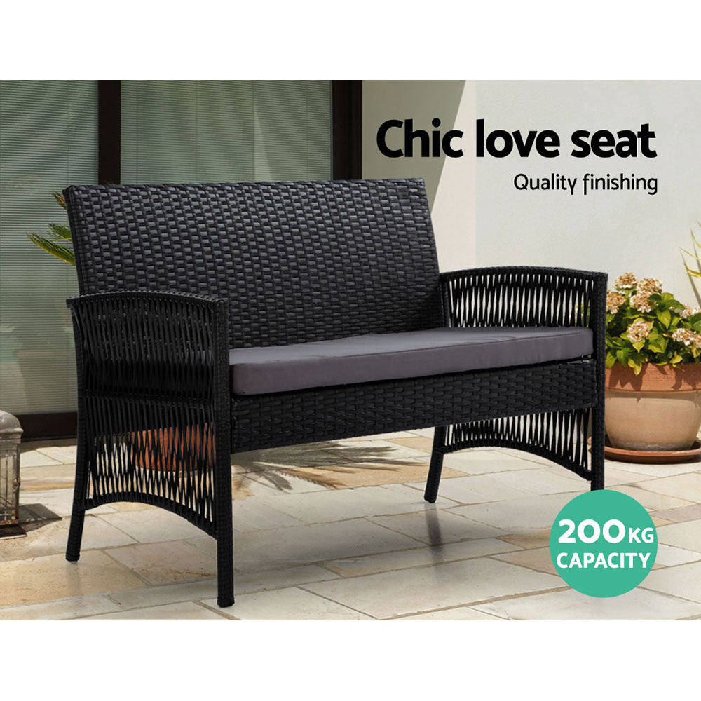Mudgeeraba 4 Piece Outdoor Lounge Set, Black Wicker