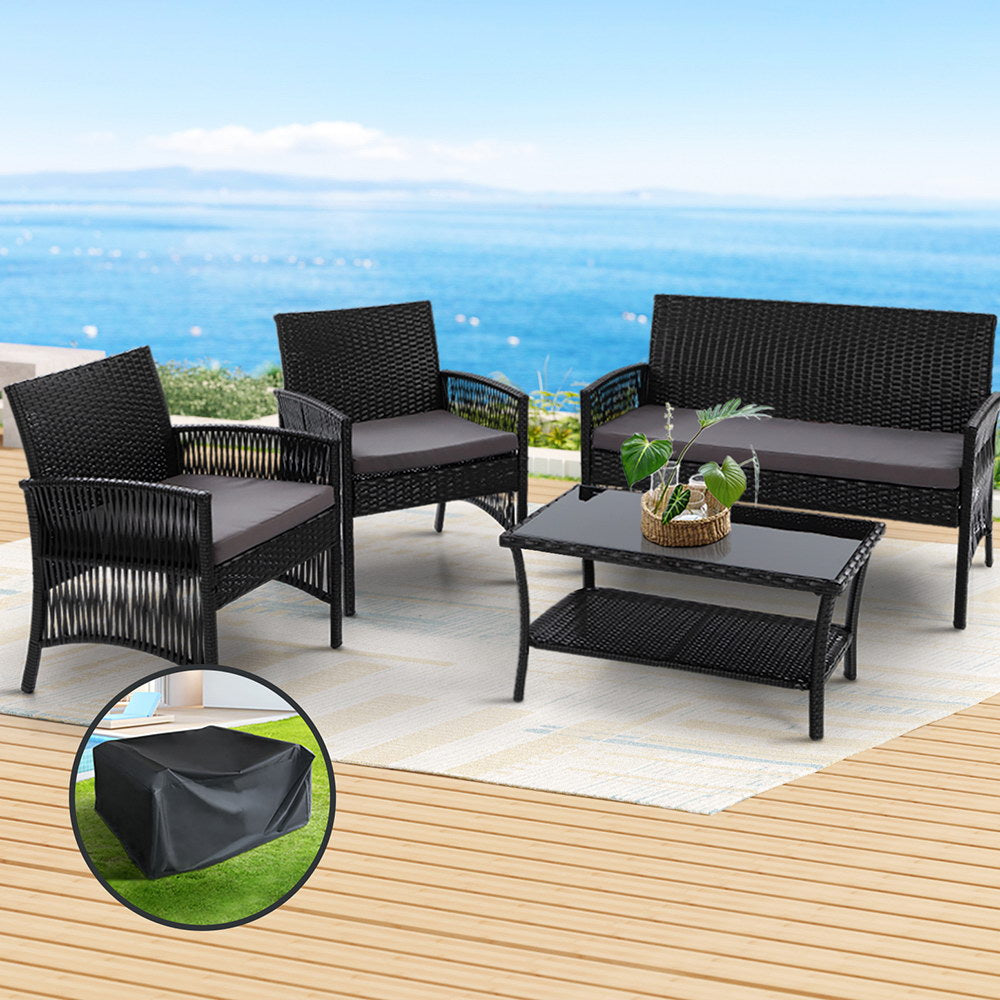 Mudgeeraba black wicker outdoor lounge set in an outdoor setting
