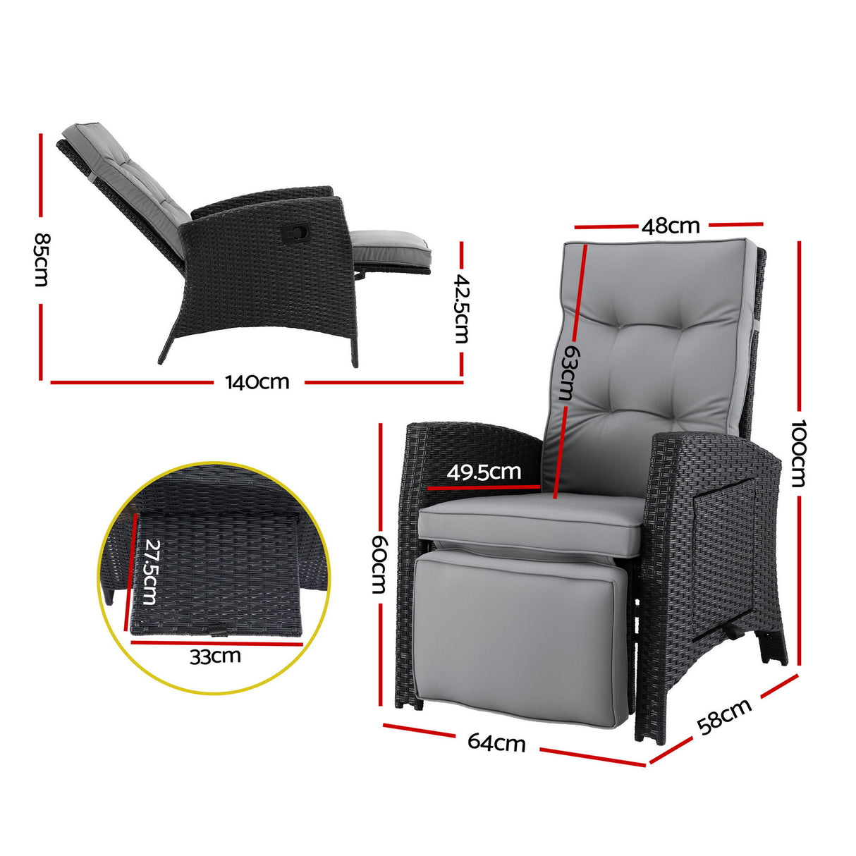 Nambour Recliner Chair, Black