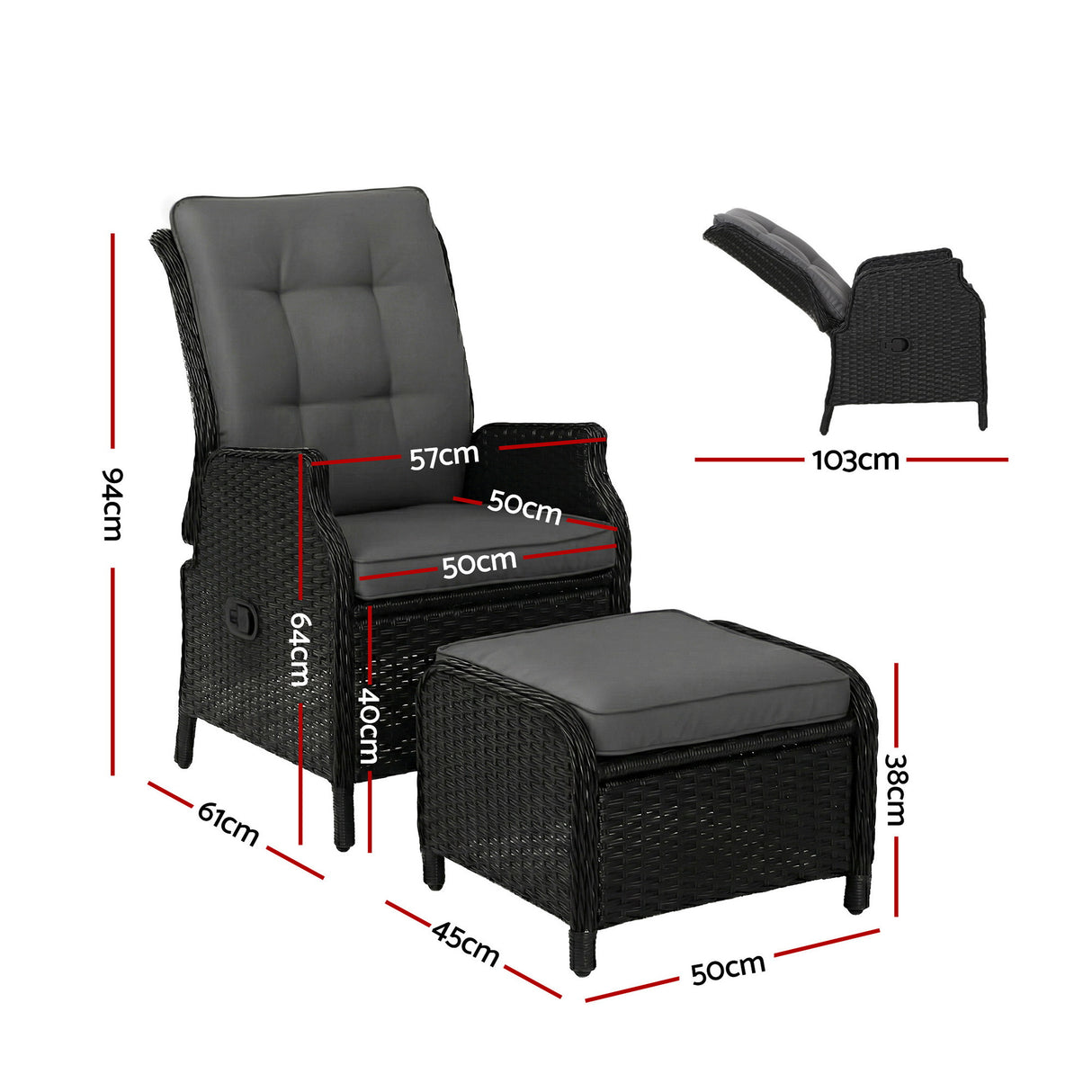 Cairns 2 Piece Outdoor Recliner Set, Black