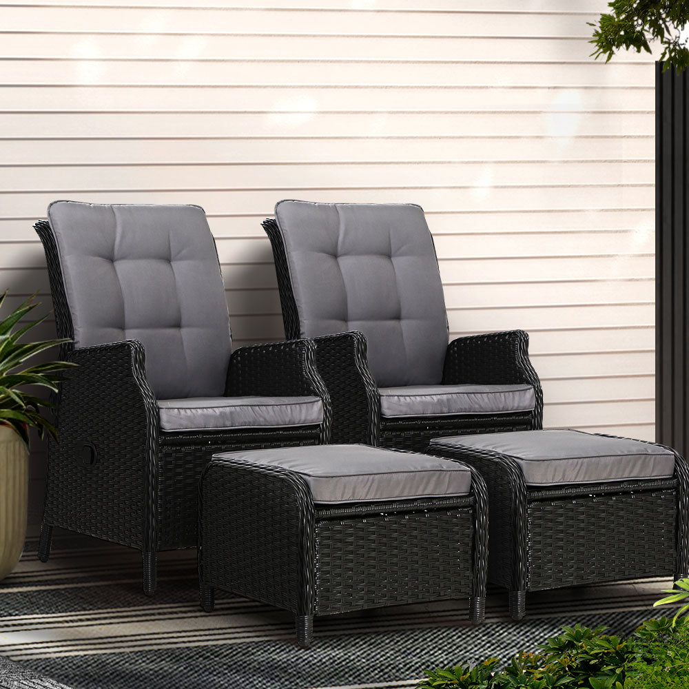 Cairns 4 Piece Outdoor Recliner Set, Black