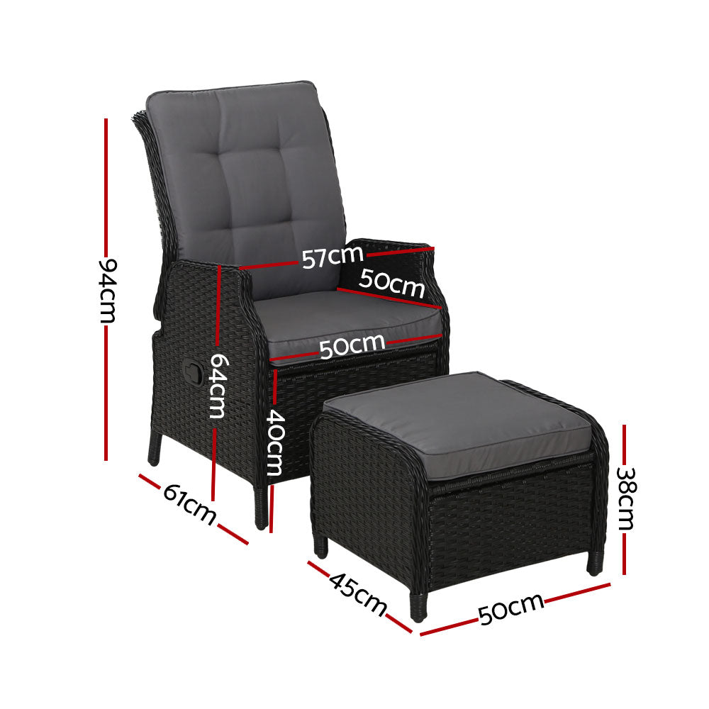 Cairns 4 Piece Outdoor Recliner Set, Black