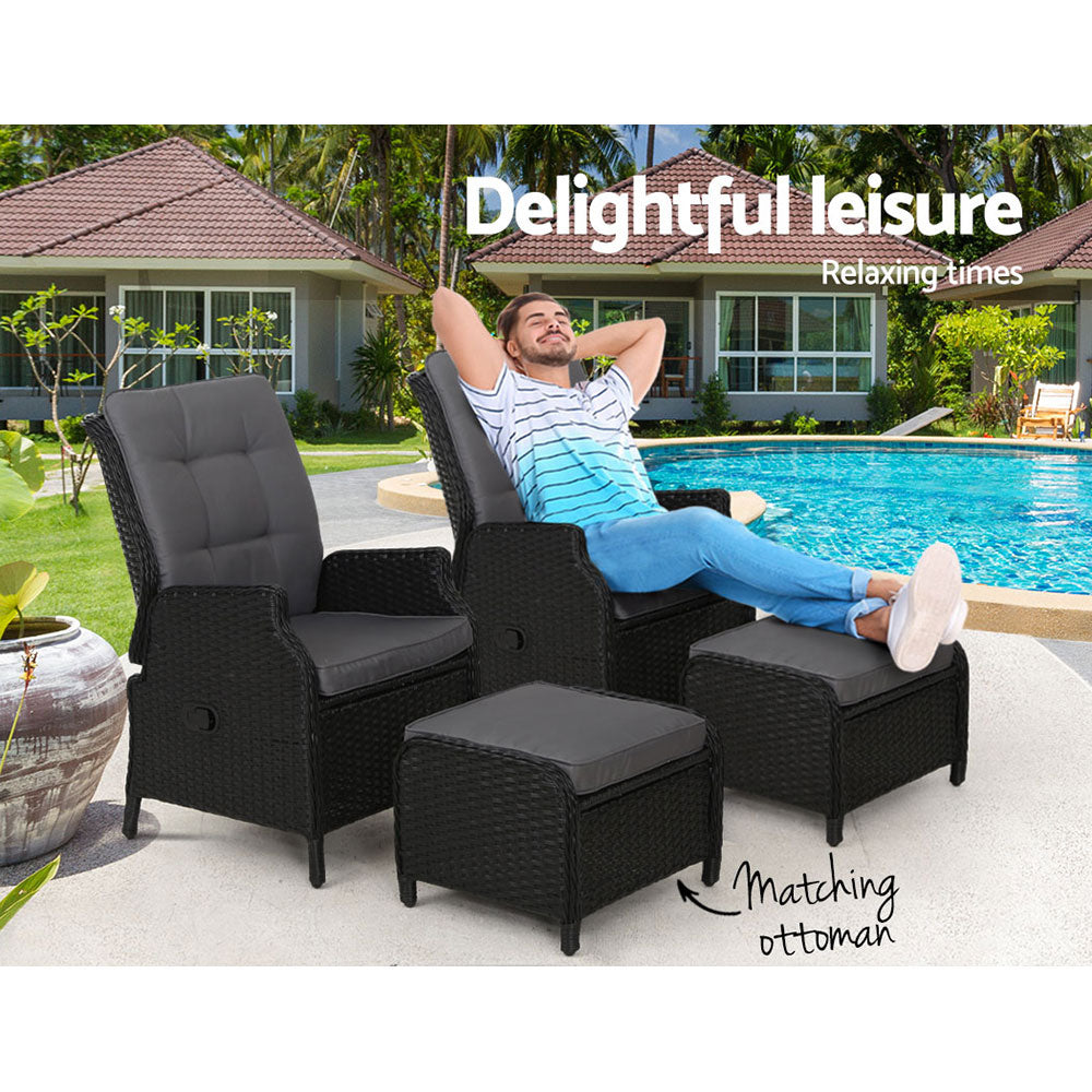Cairns 4 Piece Outdoor Recliner Set, Black
