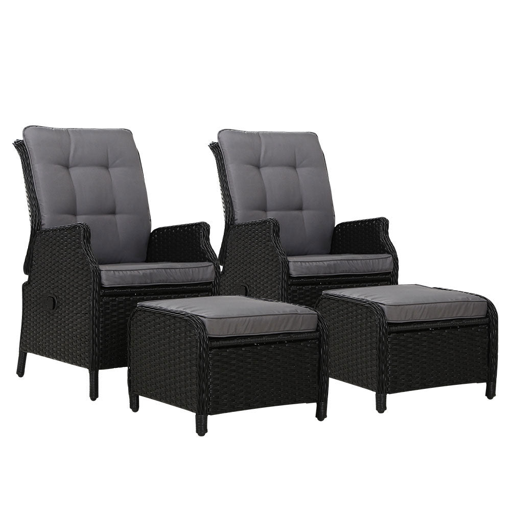 Cairns 4 Piece Outdoor Recliner Set, Black