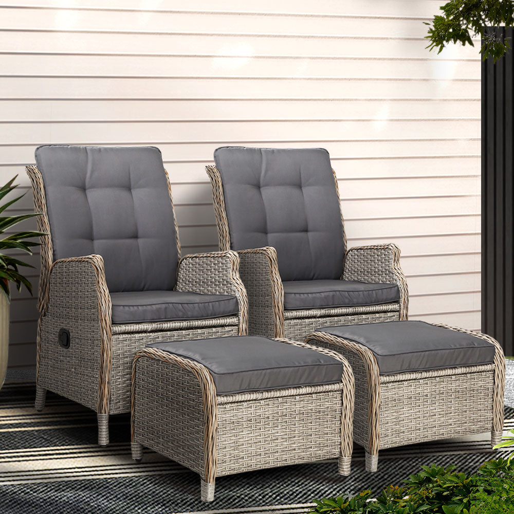 Cairns 4 Piece Outdoor Recliner Set, Grey