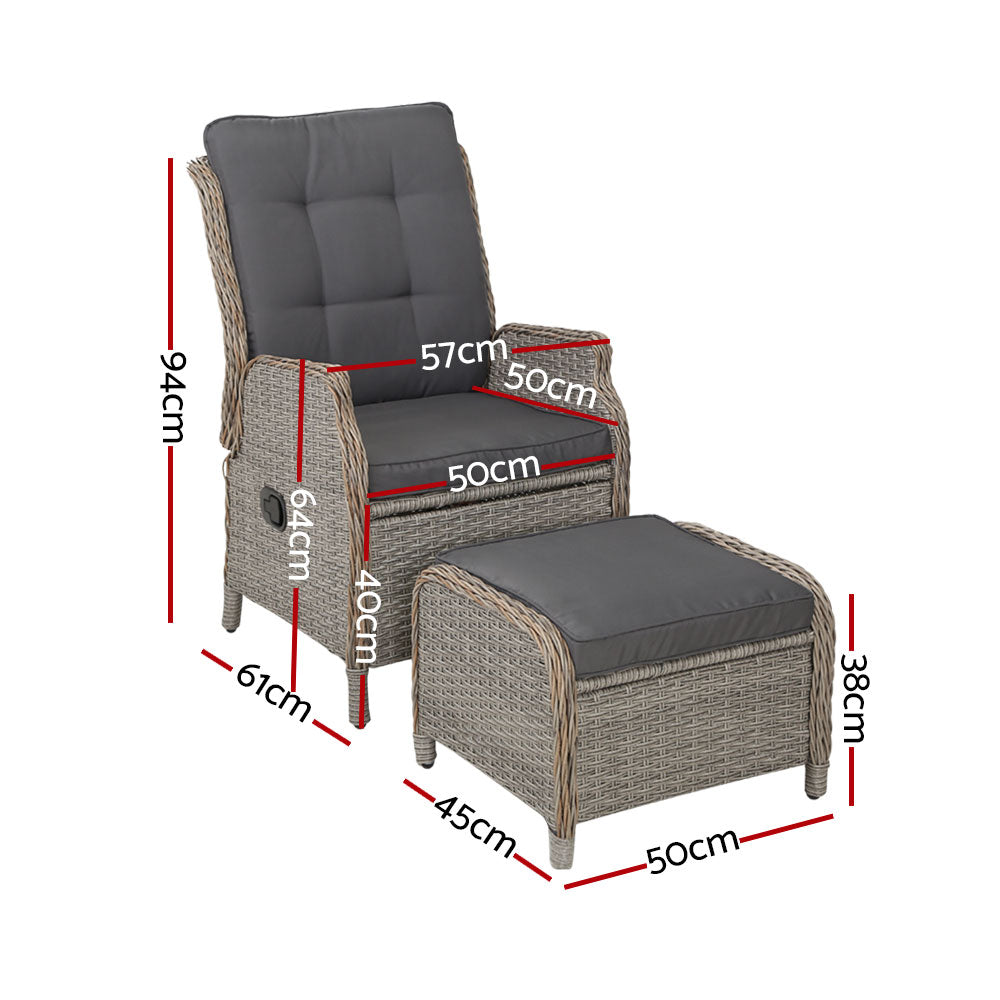 Cairns 4 Piece Outdoor Recliner Set, Grey