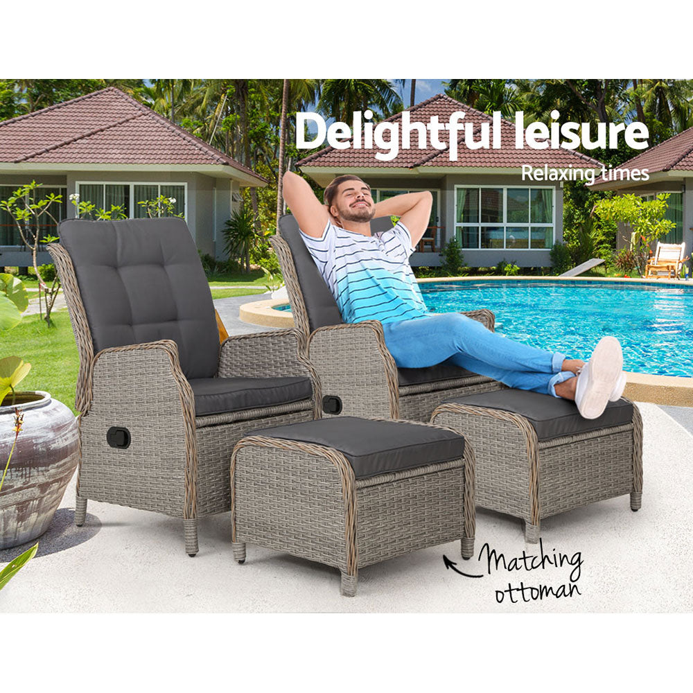 Cairns 4 Piece Outdoor Recliner Set, Grey