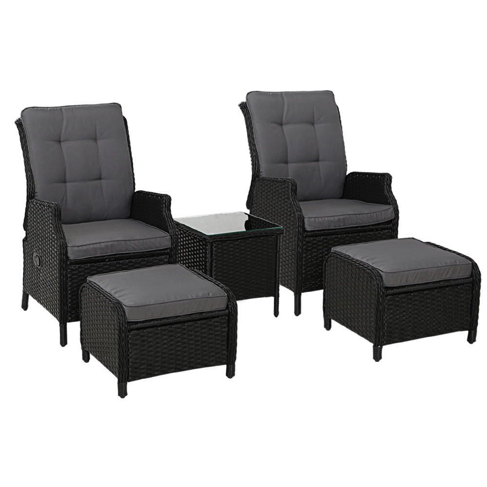 Pacific Paradise 5 Piece Outdoor Recliner Set, Black