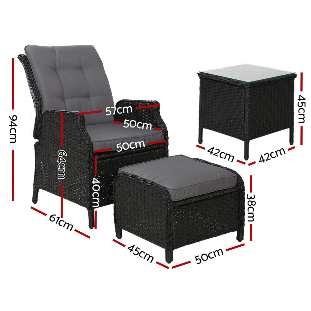 Pacific Paradise 5 Piece Outdoor Recliner Set, Black