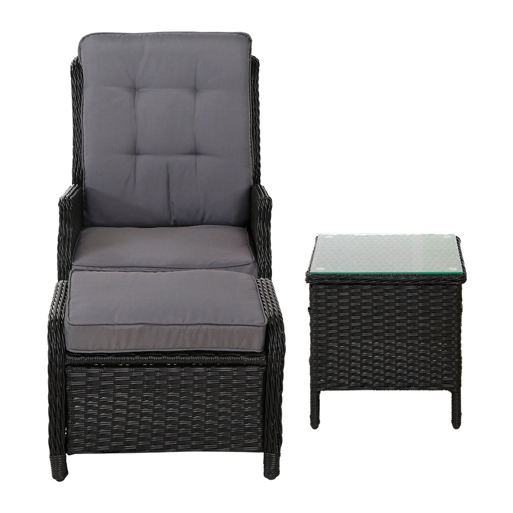 Pacific Paradise 5 Piece Outdoor Recliner Set, Black
