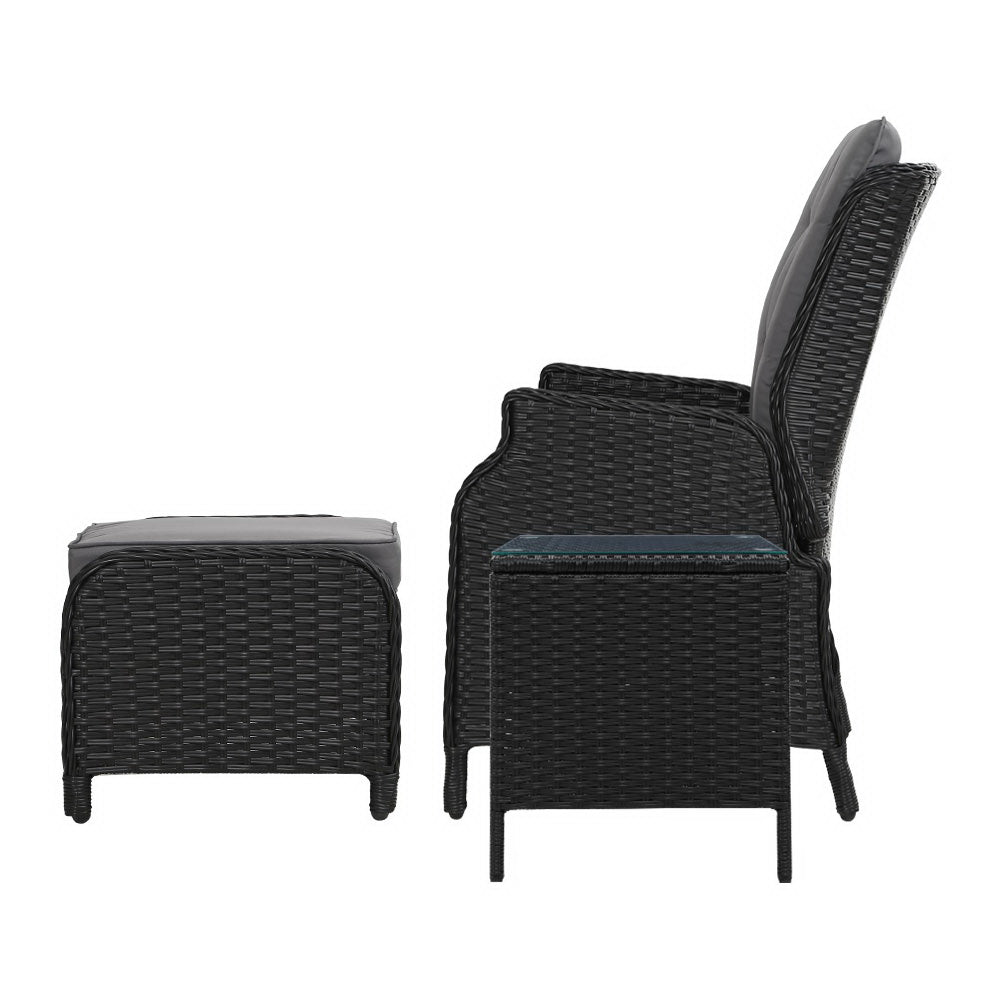 Pacific Paradise 5 Piece Outdoor Recliner Set, Black