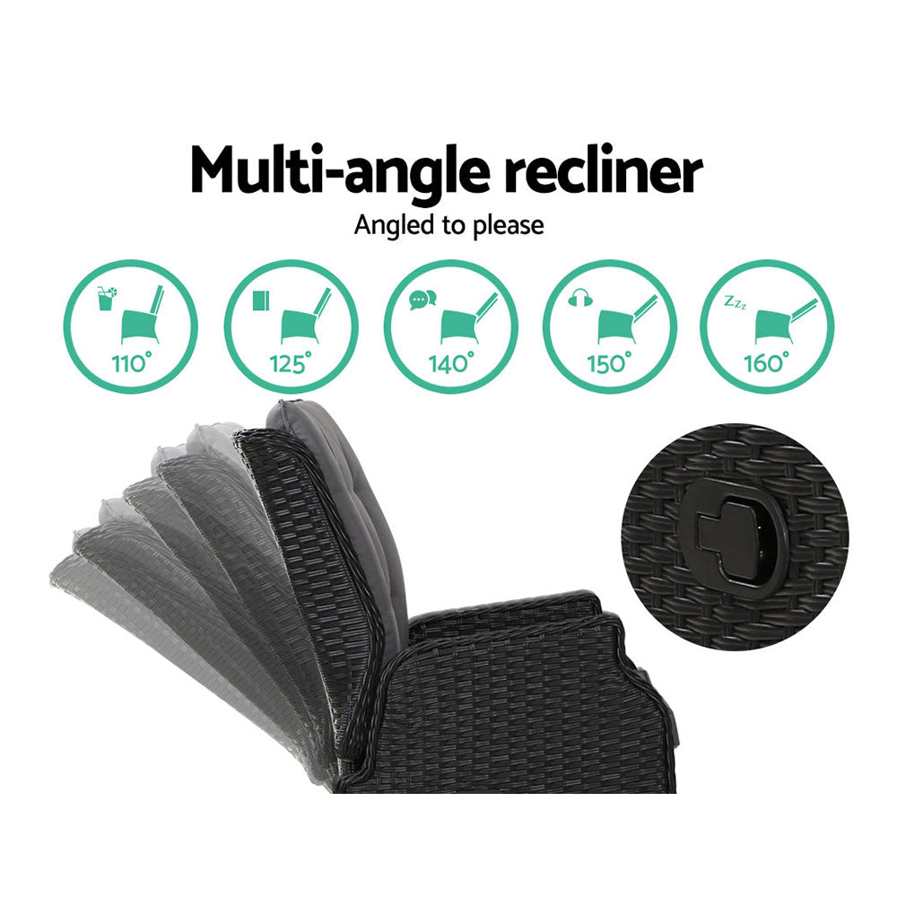 Pacific Paradise 5 Piece Outdoor Recliner Set, Black