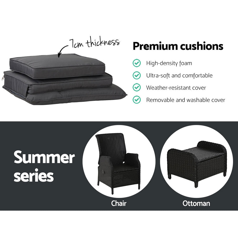 Pacific Paradise 5 Piece Outdoor Recliner Set, Black