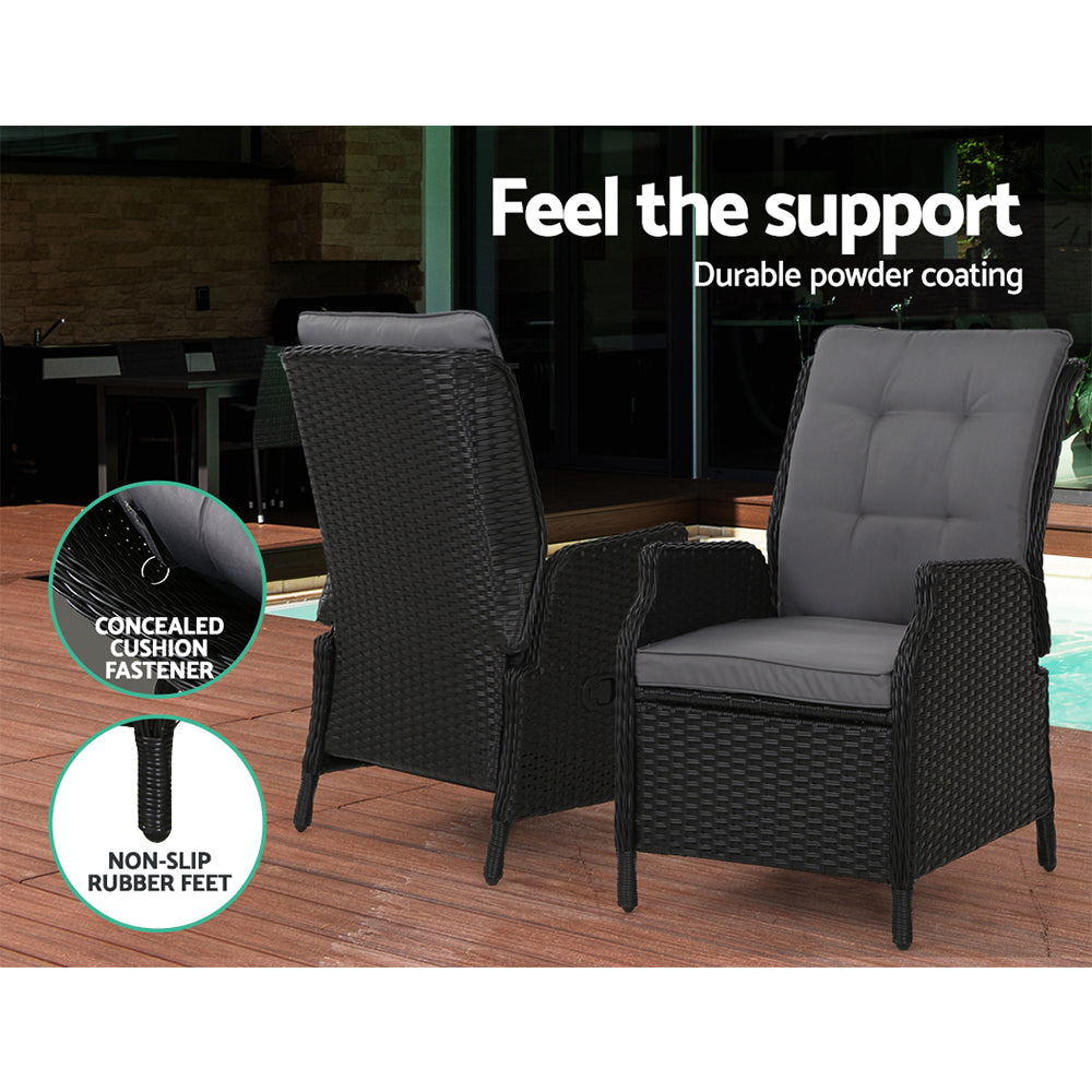 Pacific Paradise 5 Piece Outdoor Recliner Set, Black