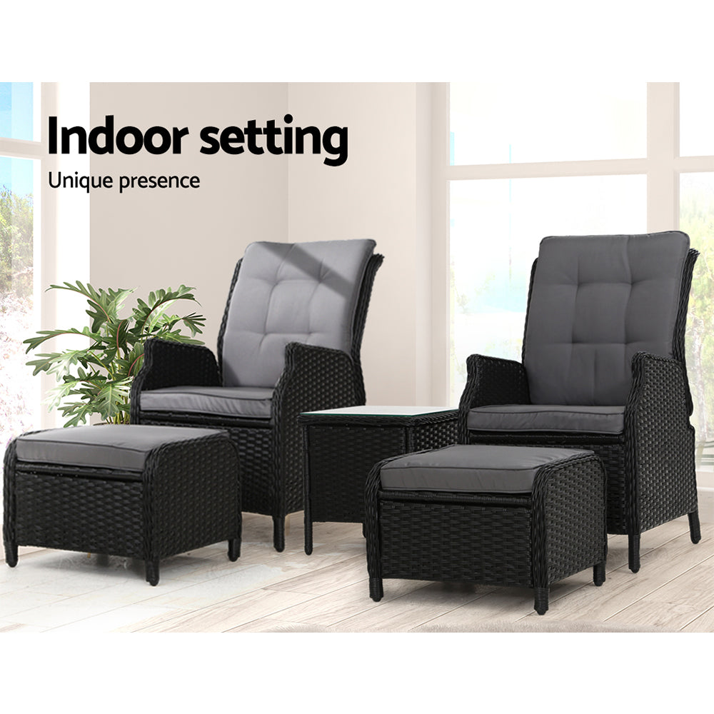 Pacific Paradise 5 Piece Outdoor Recliner Set, Black