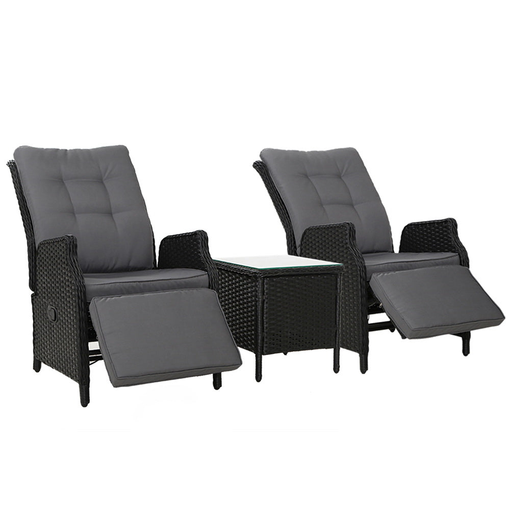 Landsborough 3 Piece Outdoor Recliner Set, Black