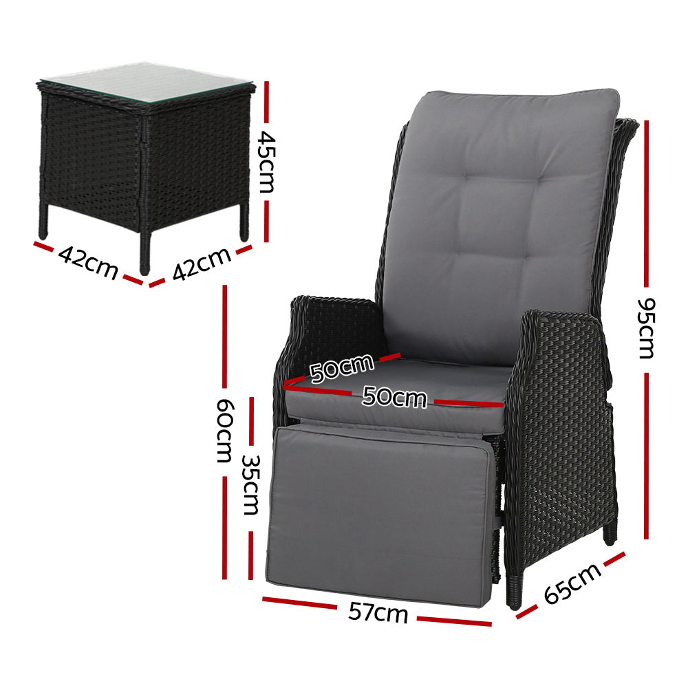 Landsborough 3 Piece Outdoor Recliner Set, Black