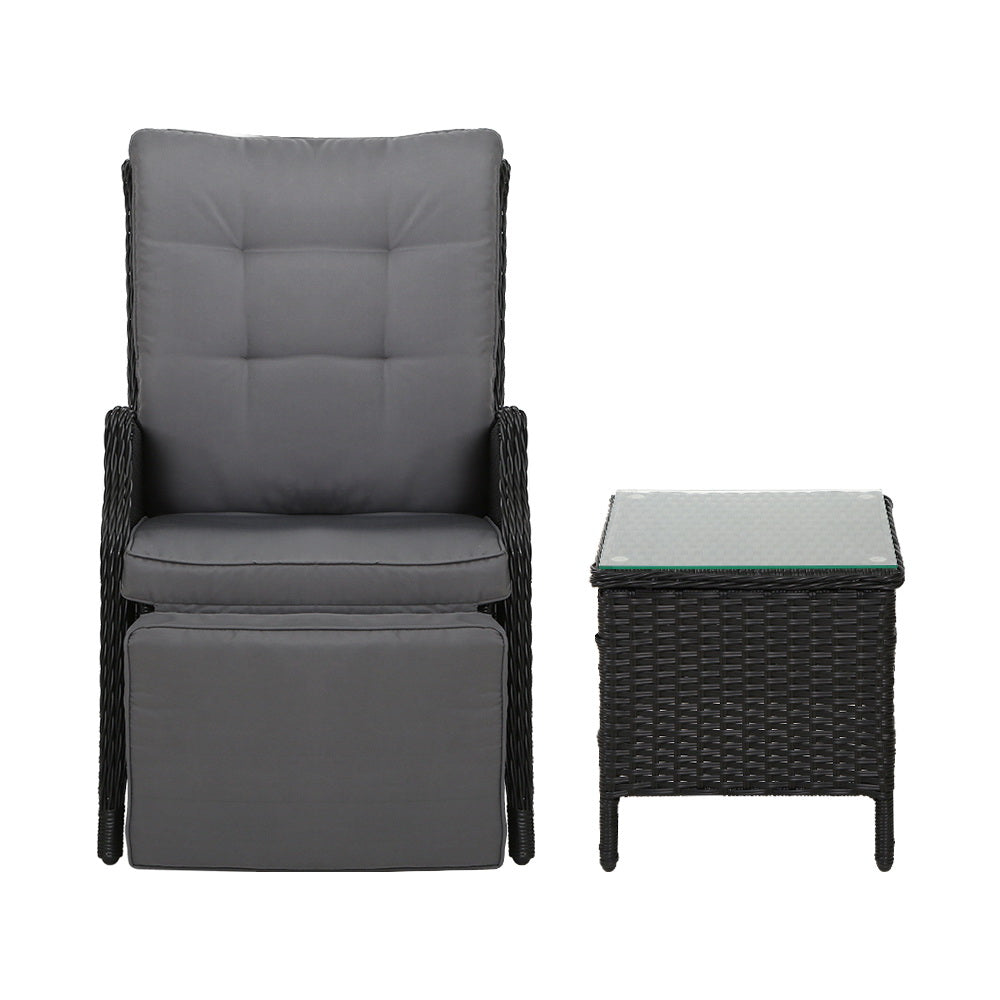 Landsborough 3 Piece Outdoor Recliner Set, Black