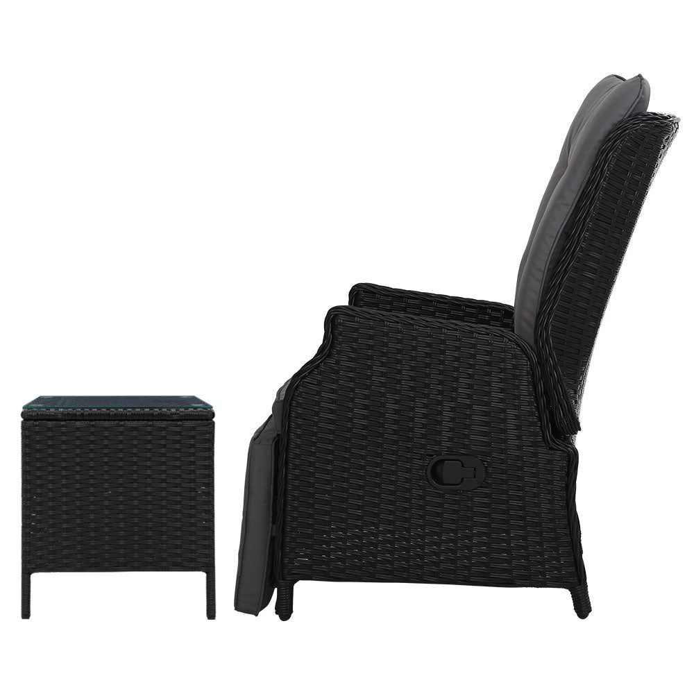Landsborough 3 Piece Outdoor Recliner Set, Black