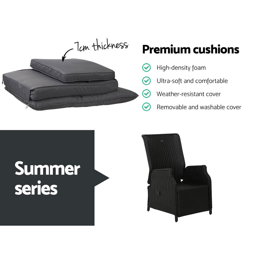 Landsborough 3 Piece Outdoor Recliner Set, Black