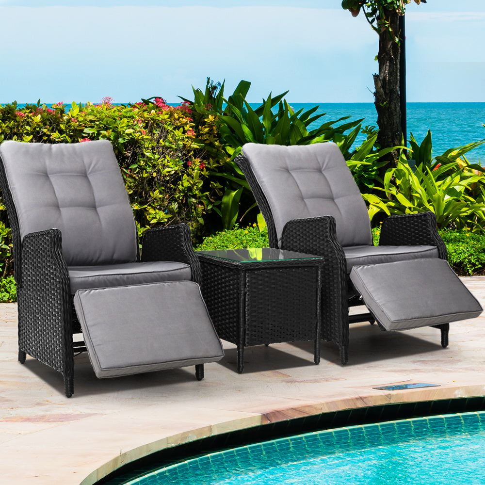 Landsborough 3 Piece Outdoor Recliner Set, Black