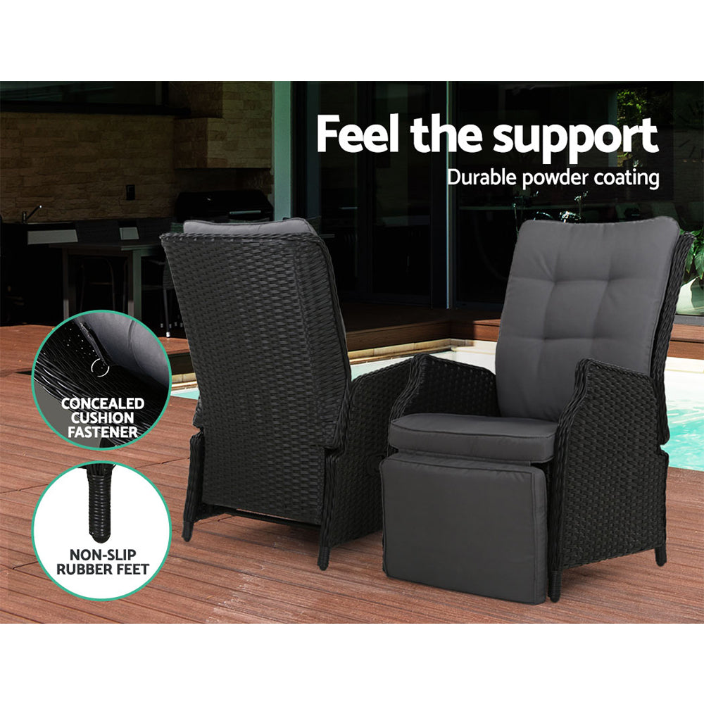 Landsborough 3 Piece Outdoor Recliner Set, Black