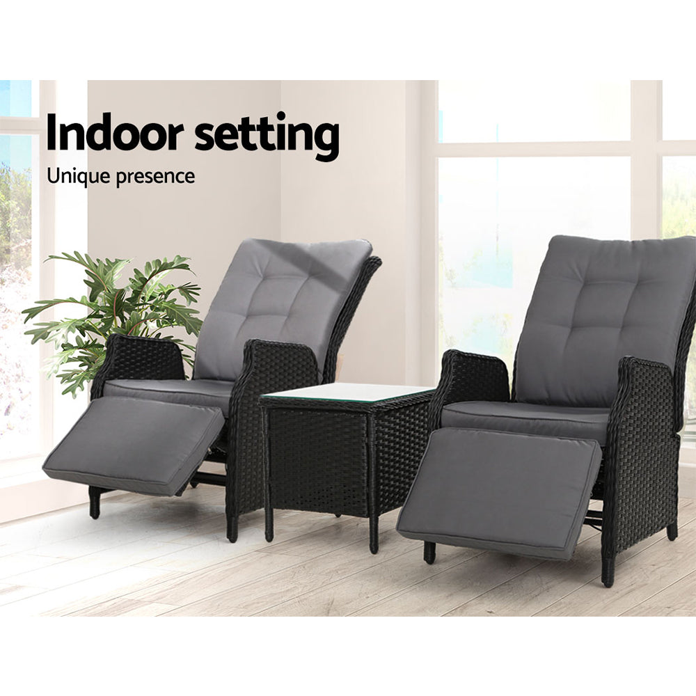 Landsborough 3 Piece Outdoor Recliner Set, Black