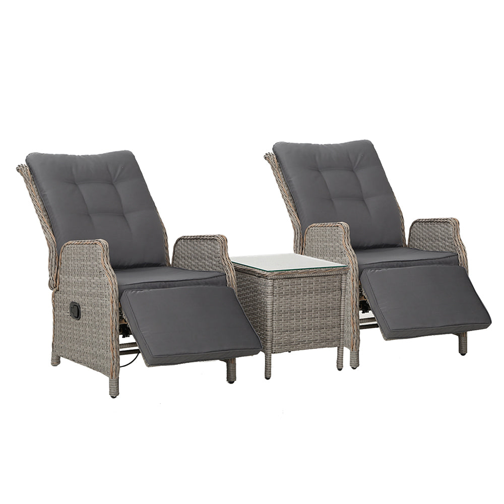 Yaroomba 3 Piece Outdoor Recliner Set, Grey