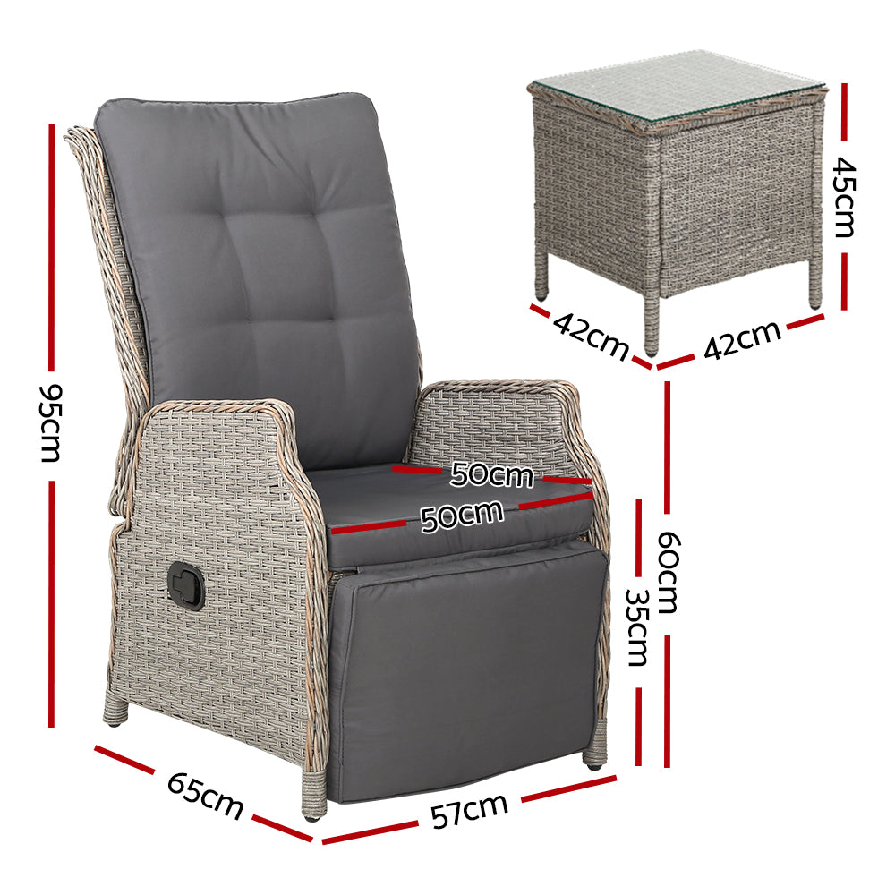 Yaroomba 3 Piece Outdoor Recliner Set, Grey