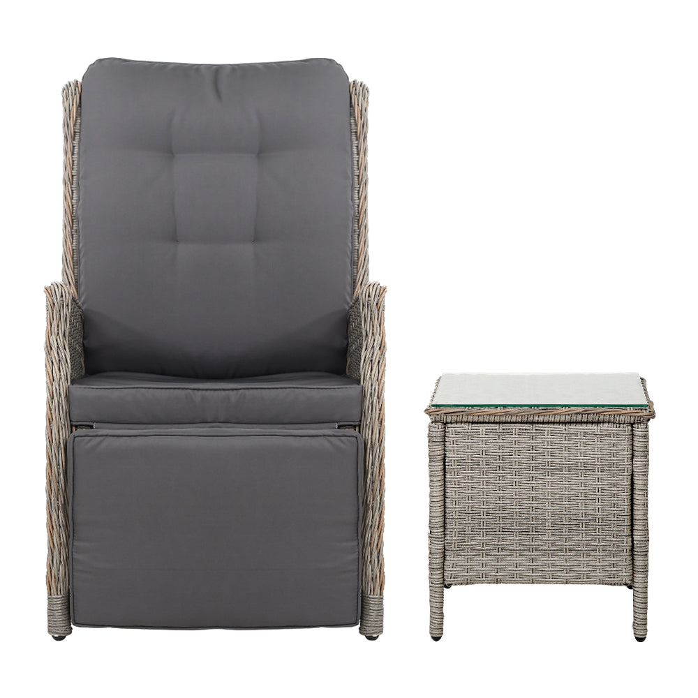 Yaroomba 3 Piece Outdoor Recliner Set, Grey