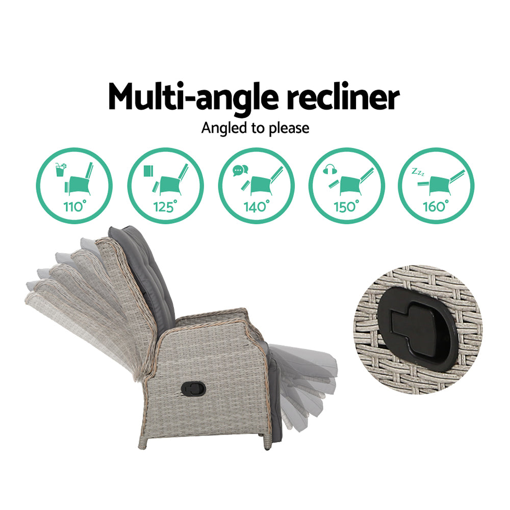 Yaroomba 3 Piece Outdoor Recliner Set, Grey