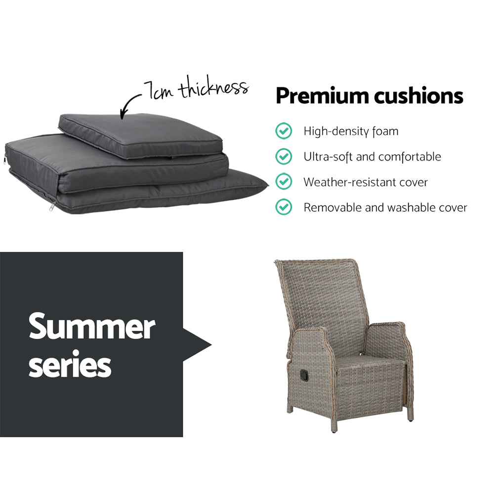Yaroomba 3 Piece Outdoor Recliner Set, Grey