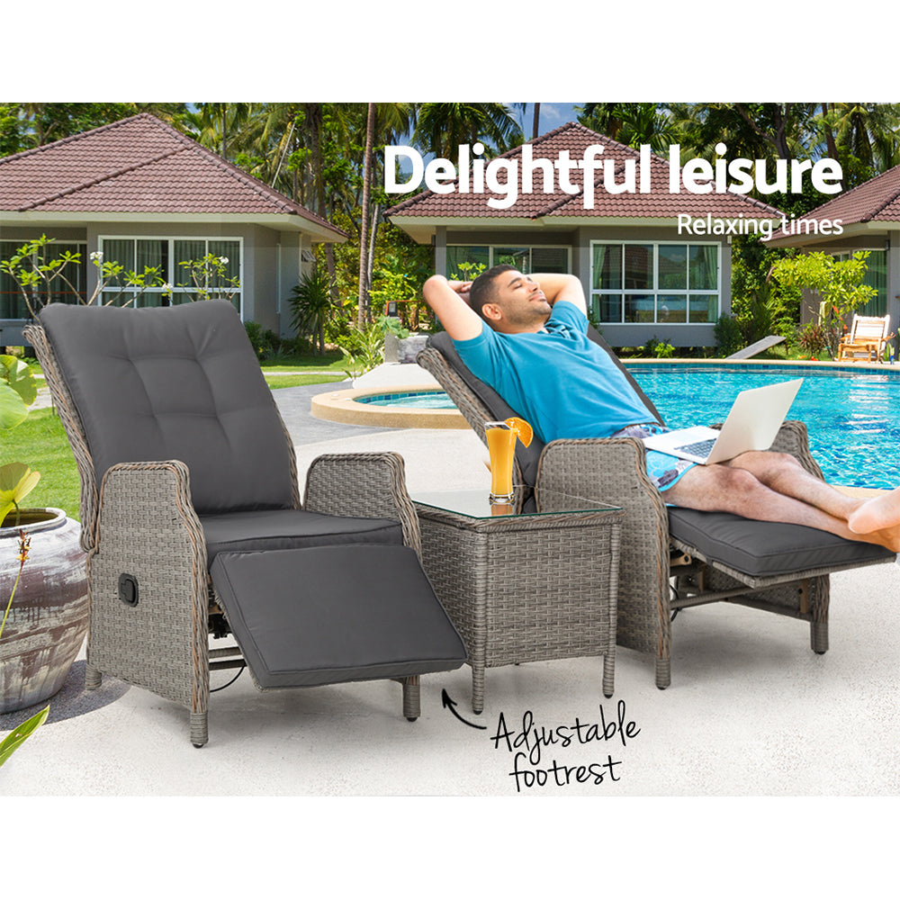 Yaroomba 3 Piece Outdoor Recliner Set, Grey