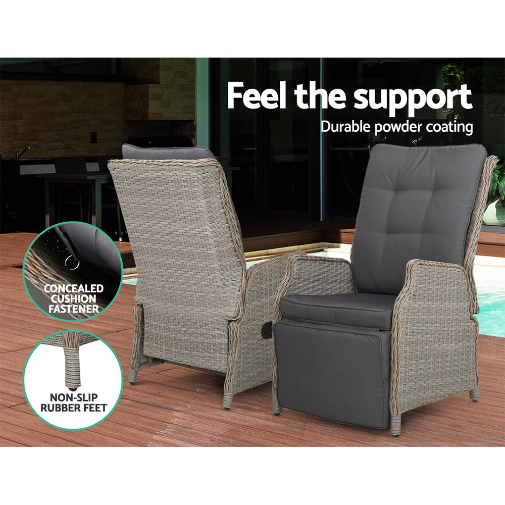Yaroomba 3 Piece Outdoor Recliner Set, Grey