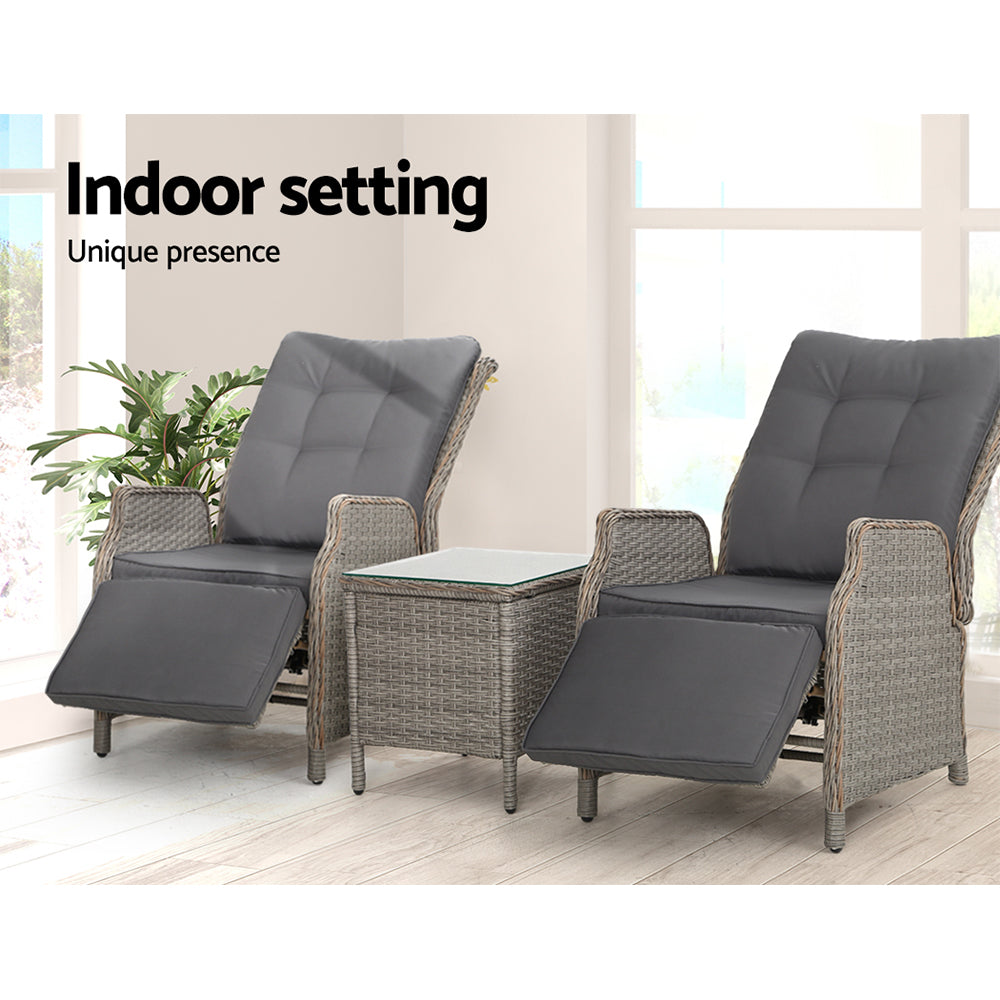 Yaroomba 3 Piece Outdoor Recliner Set, Grey
