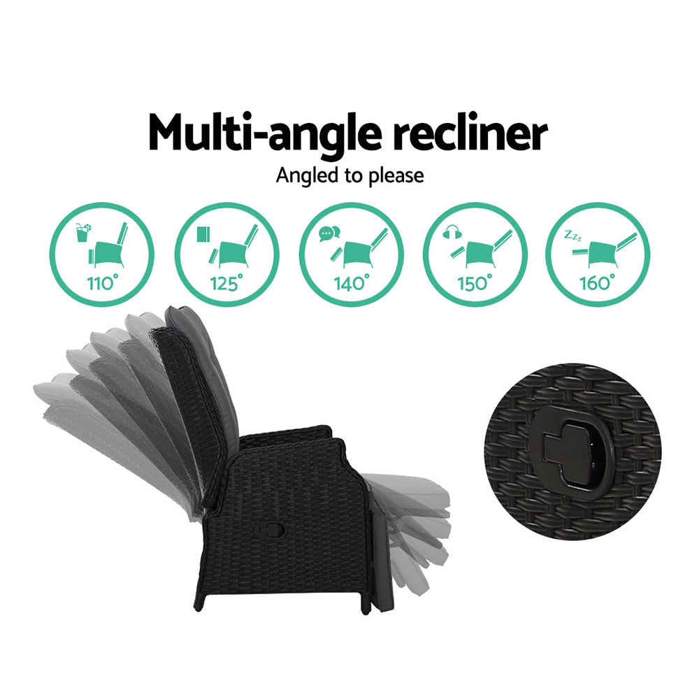 Midge Point 2 Piece Recliner Set, Black